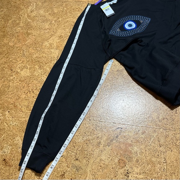 Sofia Vergara Embroidered Evil Eye Drop Shoulder Sweatshirt NWT In Black Sz L - Picture 13 of 13